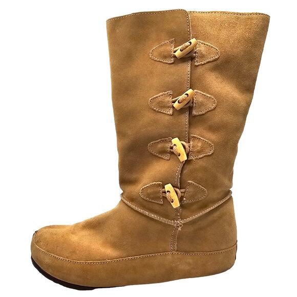 Y-Not Tan Retro Boho Suede Winter Light Academia Boots with Toggles - Picture 1 of 7